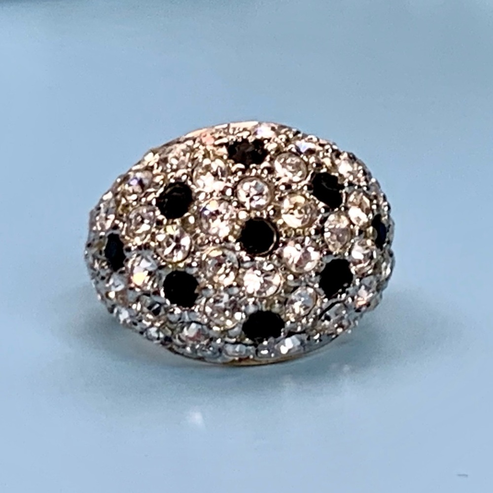 Black/White CZ Dome Gold Tone Ring Sz 5